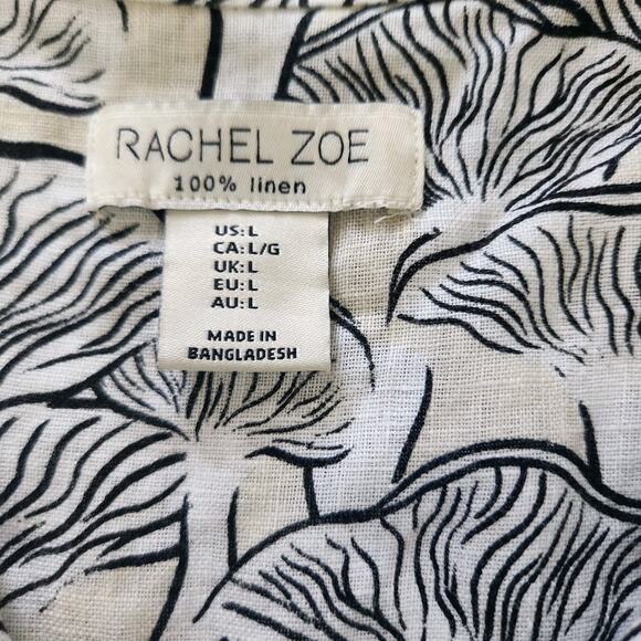 Rachel Zoe 100% Linen Cream Black Boxy Fit Short Sleeve Button Up Shirt Sz Large - Picture 5 of 8